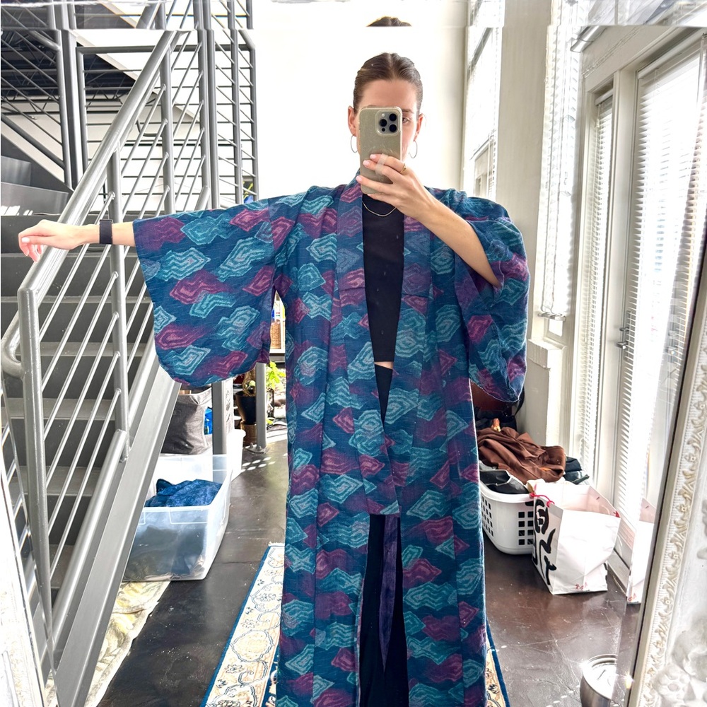 Vintage Blue and Purple Kimono Robe